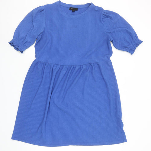 New Look Women Blue Skater Dress Size 12 Puff Sleeve Casual