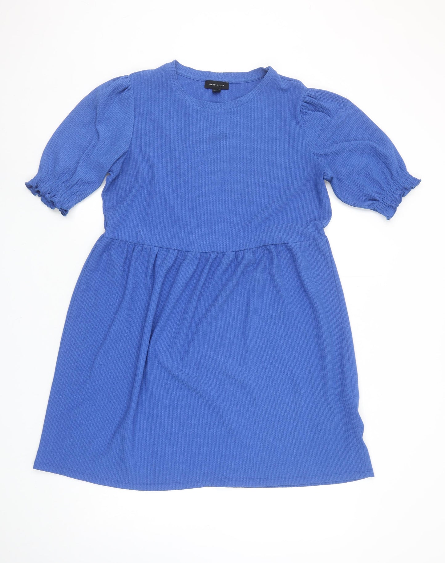 New Look Women Blue Skater Dress Size 12 Puff Sleeve Casual