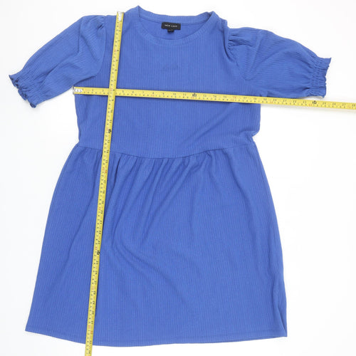 New Look Women Blue Skater Dress Size 12 Puff Sleeve Casual