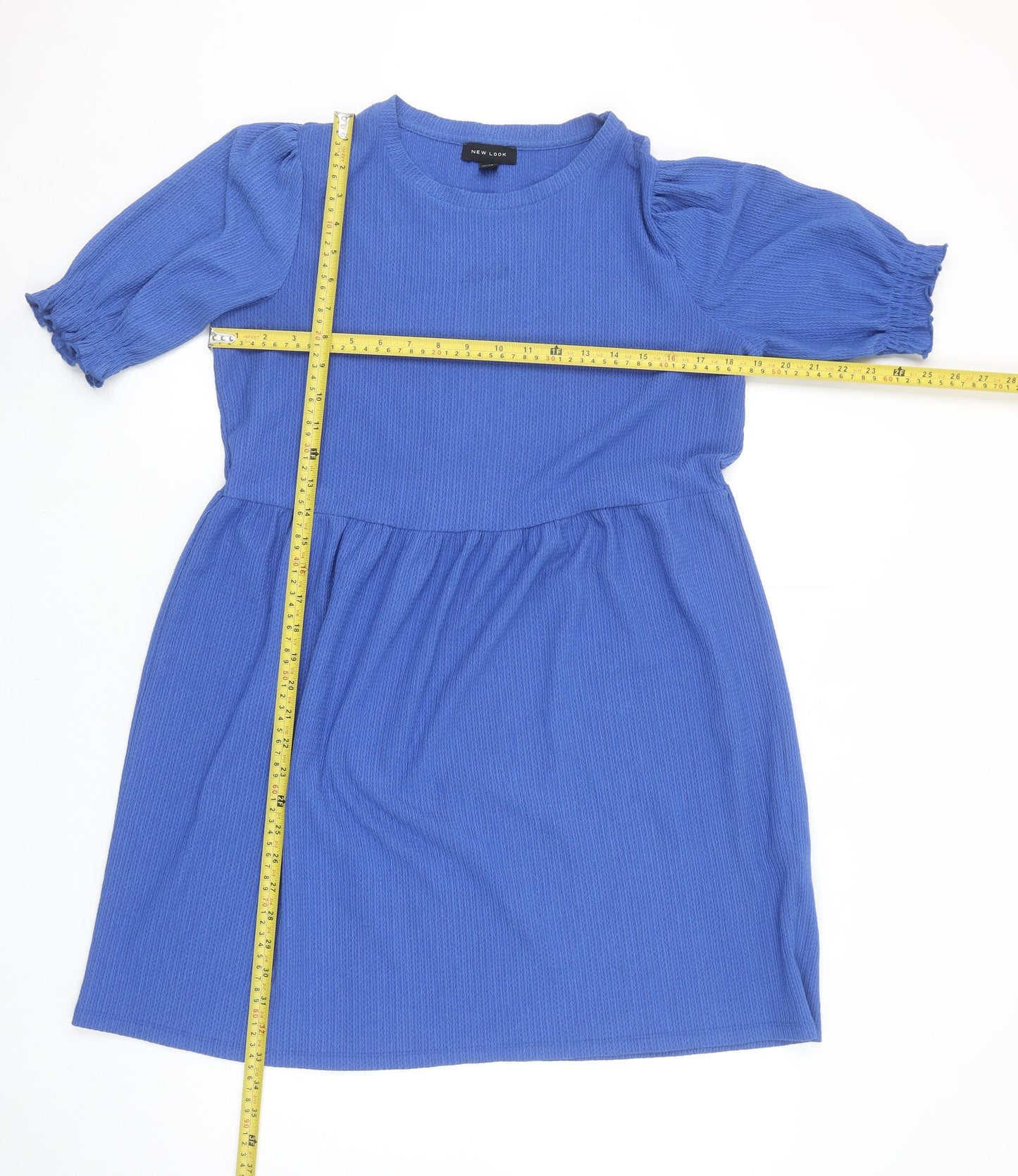 New Look Women Blue Skater Dress Size 12 Puff Sleeve Casual