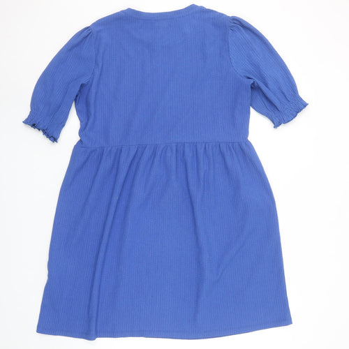 New Look Women Blue Skater Dress Size 12 Puff Sleeve Casual
