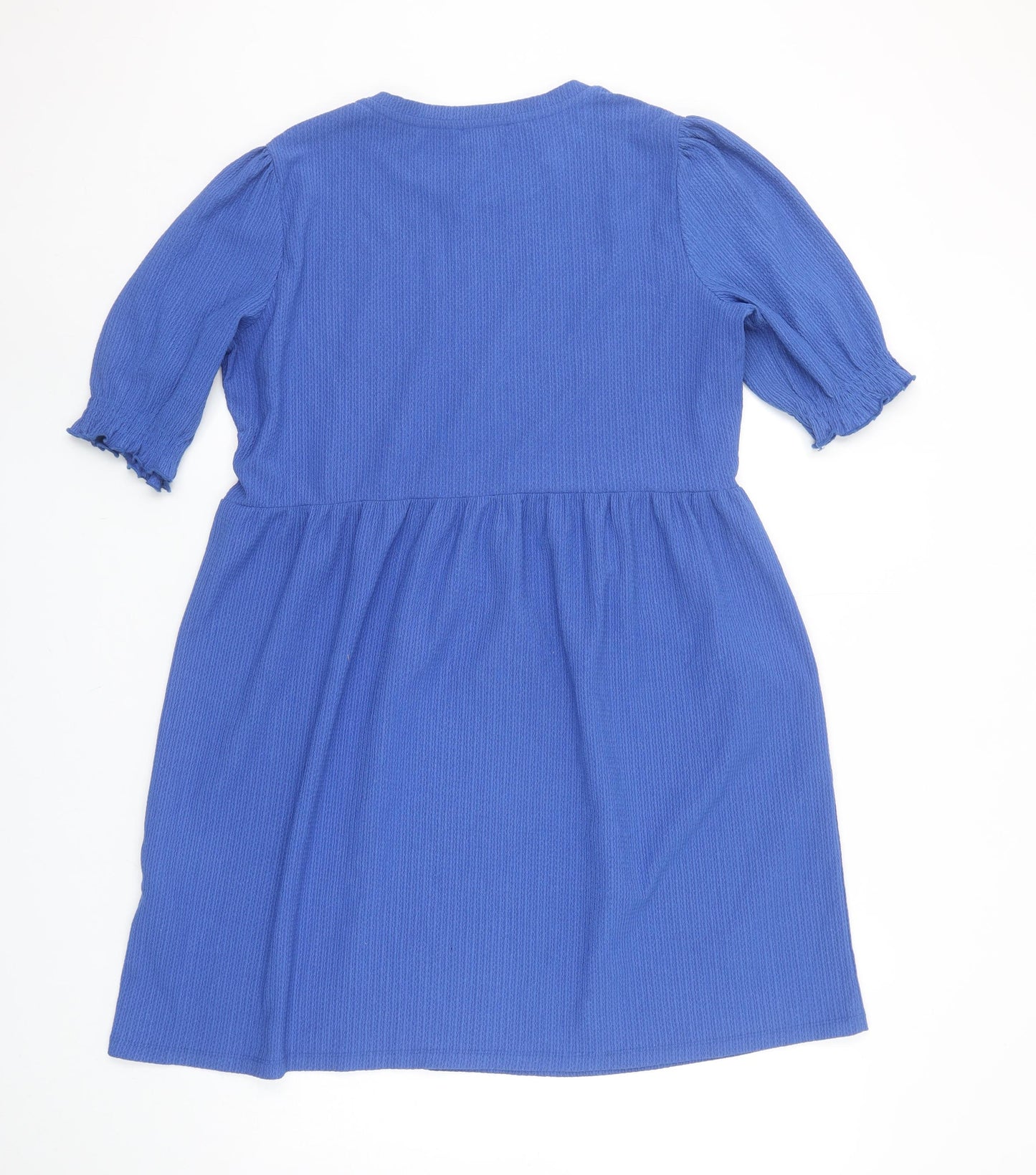 New Look Women Blue Skater Dress Size 12 Puff Sleeve Casual