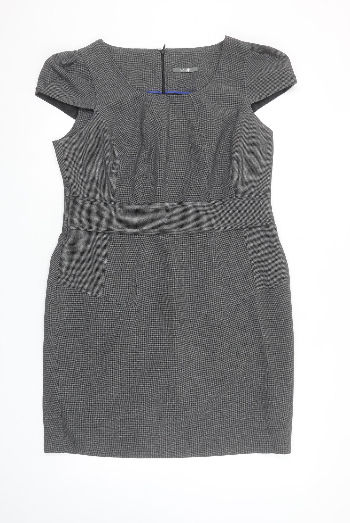 South Women’s Grey Sheath Work Dress Size 16 Short Sleeve