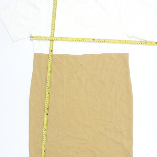 L'Ultima Women's Beige White Cotton Colourblock T-Shirt Dress Size S