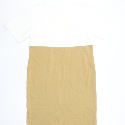 L'Ultima Women's Beige White Cotton Colourblock T-Shirt Dress Size S