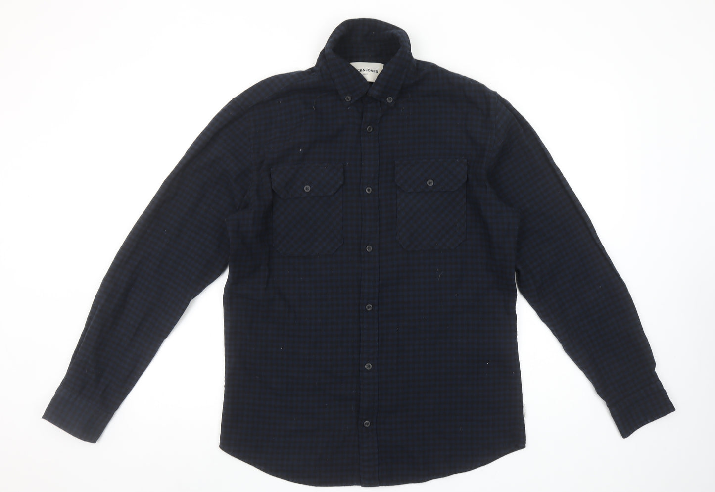 Jack & Jones Men's Blue Checked Slim Fit Flannel Shirt M