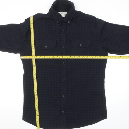 Jack & Jones Men's Blue Checked Slim Fit Flannel Shirt M