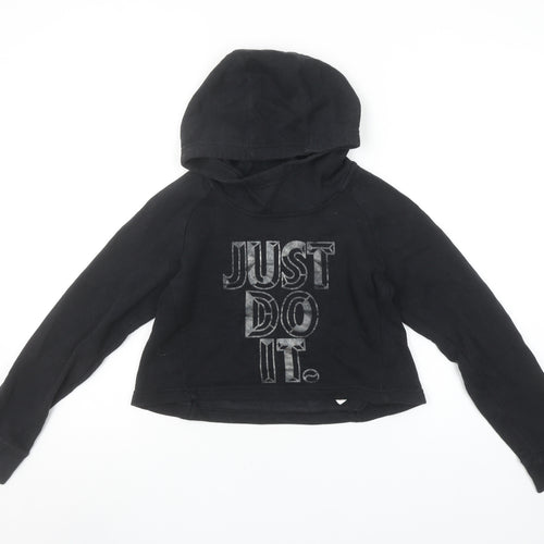 Nike Girls Black Hoodie 10-12 Years Pullover Just Do It Graphic Sweatshirt