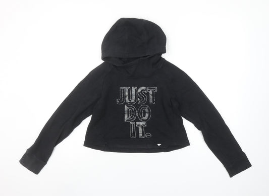 Nike Girls Black Hoodie 10-12 Years Pullover Just Do It Graphic Sweatshirt