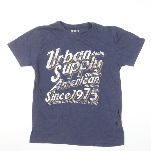 !Solid Unisex Blue Graphic Short Sleeve T-Shirt M Casual