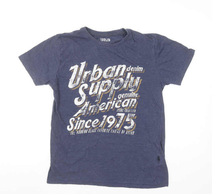 !Solid Unisex Blue Graphic Short Sleeve T-Shirt M Casual