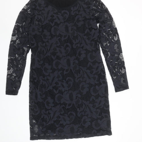 Julie Brandt Women's Black Lace Sheath Dress Size 14 Long Sleeve Elegant Evening