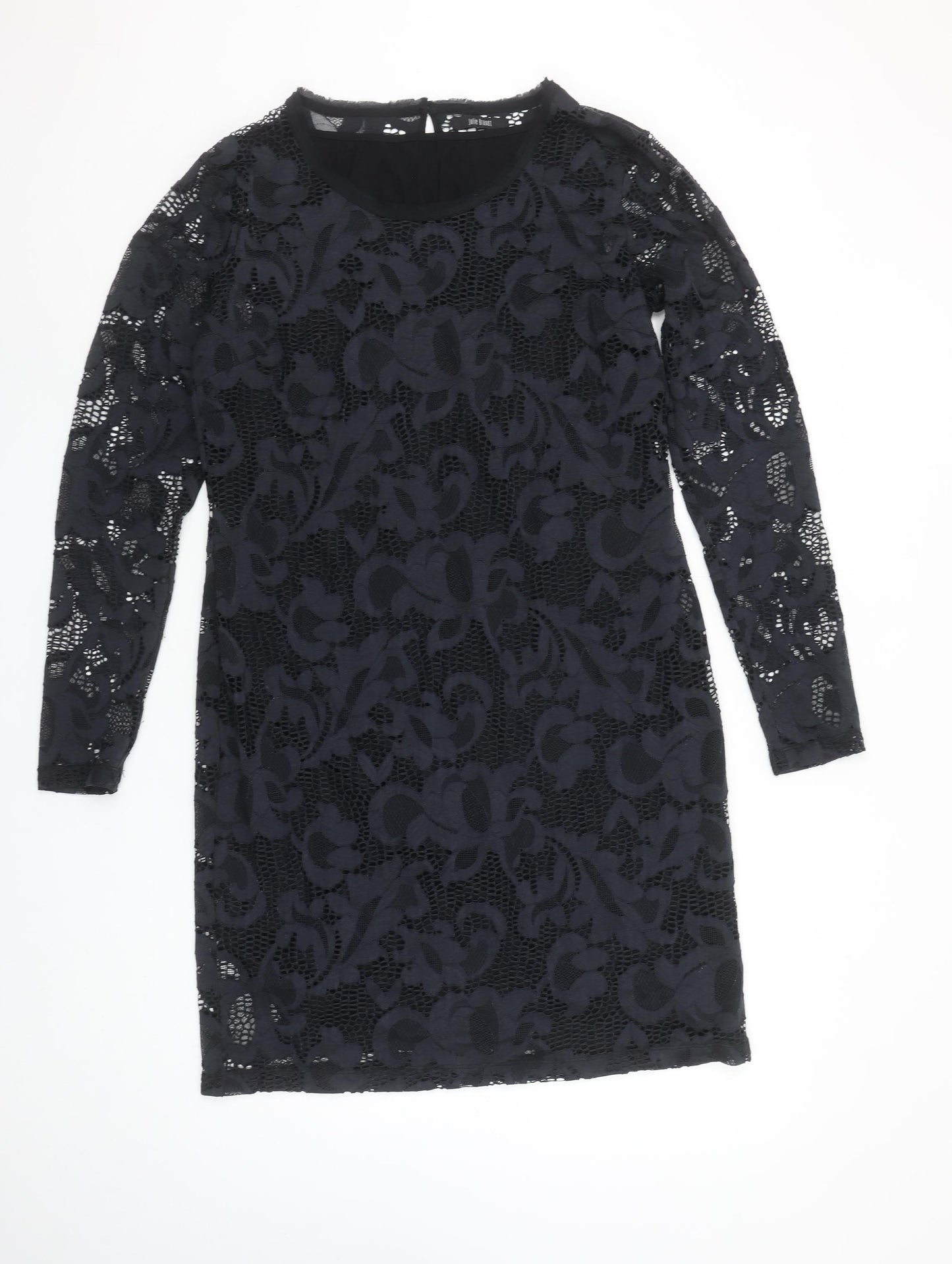 Julie Brandt Women's Black Lace Sheath Dress Size 14 Long Sleeve Elegant Evening
