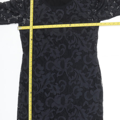 Julie Brandt Women's Black Lace Sheath Dress Size 14 Long Sleeve Elegant Evening