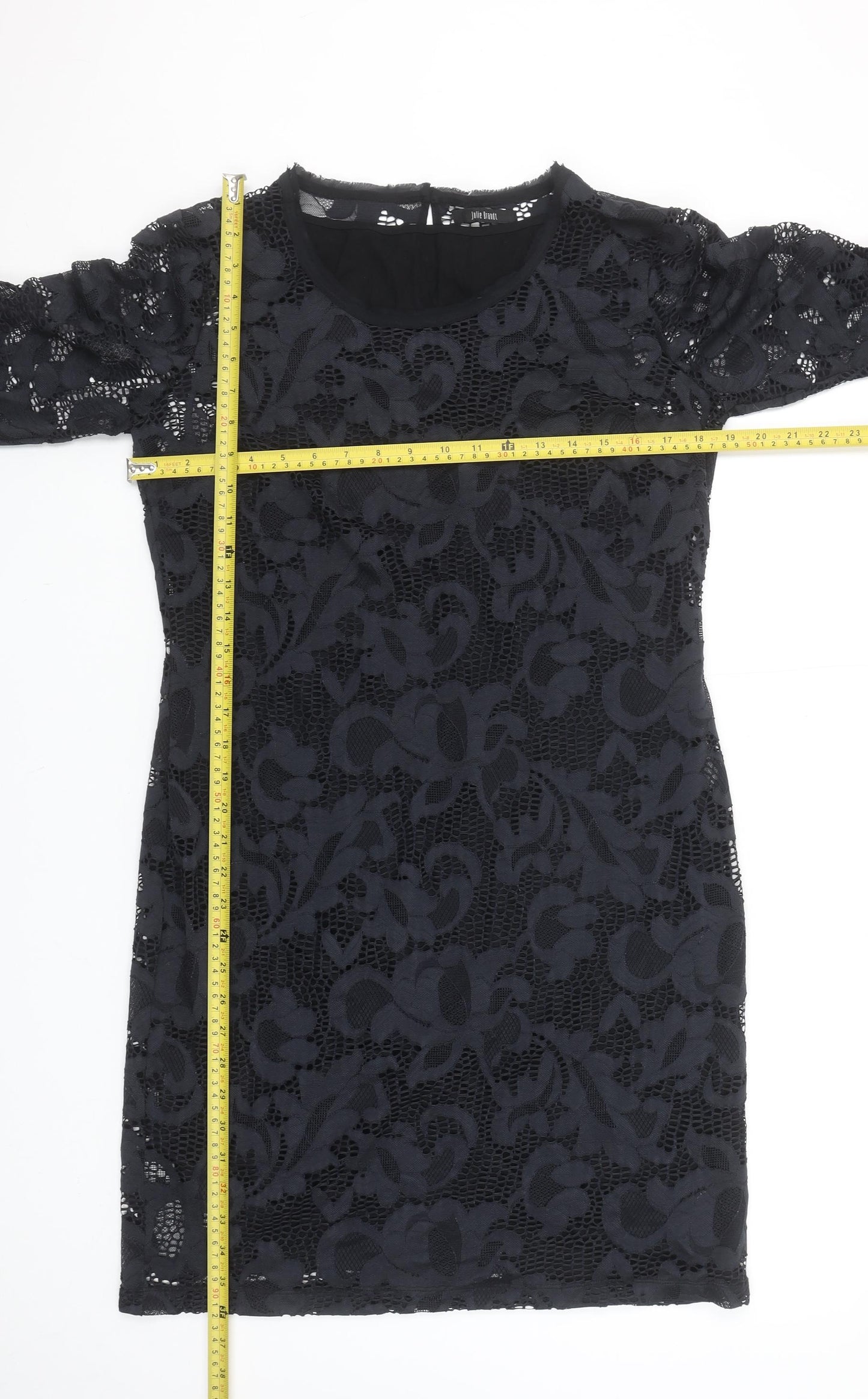 Julie Brandt Women's Black Lace Sheath Dress Size 14 Long Sleeve Elegant Evening