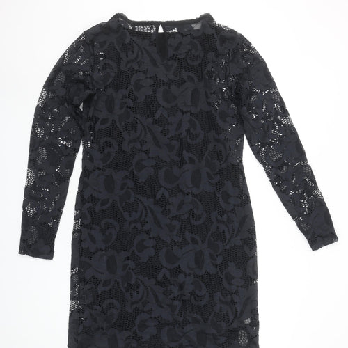 Julie Brandt Women's Black Lace Sheath Dress Size 14 Long Sleeve Elegant Evening