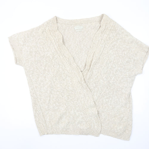 Blarney Women’s Beige 2XL Linen Cotton Open-Knit Short Sleeve Cardigan
