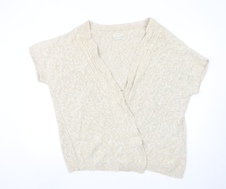 Blarney Women’s Beige 2XL Linen Cotton Open-Knit Short Sleeve Cardigan