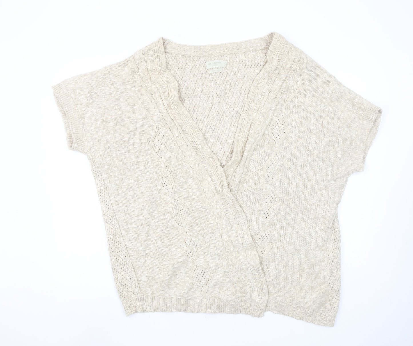 Blarney Women’s Beige 2XL Linen Cotton Open-Knit Short Sleeve Cardigan