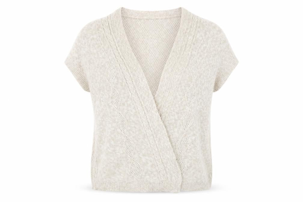 Blarney Women’s Beige 2XL Linen Cotton Open-Knit Short Sleeve Cardigan