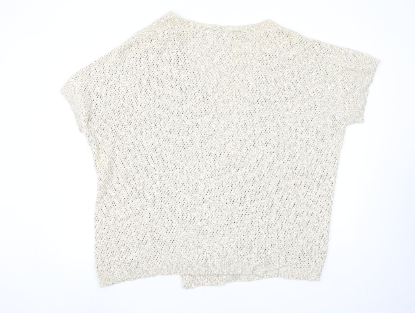 Blarney Women’s Beige 2XL Linen Cotton Open-Knit Short Sleeve Cardigan