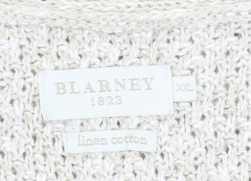 Blarney Women’s Beige 2XL Linen Cotton Open-Knit Short Sleeve Cardigan