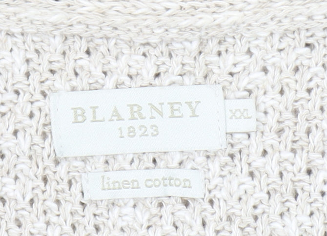 Blarney Women’s Beige 2XL Linen Cotton Open-Knit Short Sleeve Cardigan