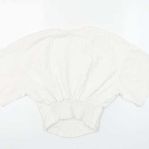 Bershka Womens White Cropped Baltimore Short Sleeve T-Shirt Size S