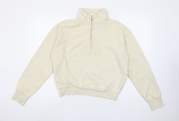 Champion Women's Beige 1/4 Zip Pullover Sweatshirt Medium