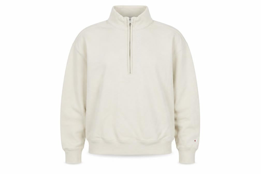 Front view of Champion Women's Beige 1/4 Zip Pullover Sweatshirt Medium