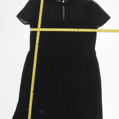 Zara Women's Black Polka Dot Sheer Shift Dress XS