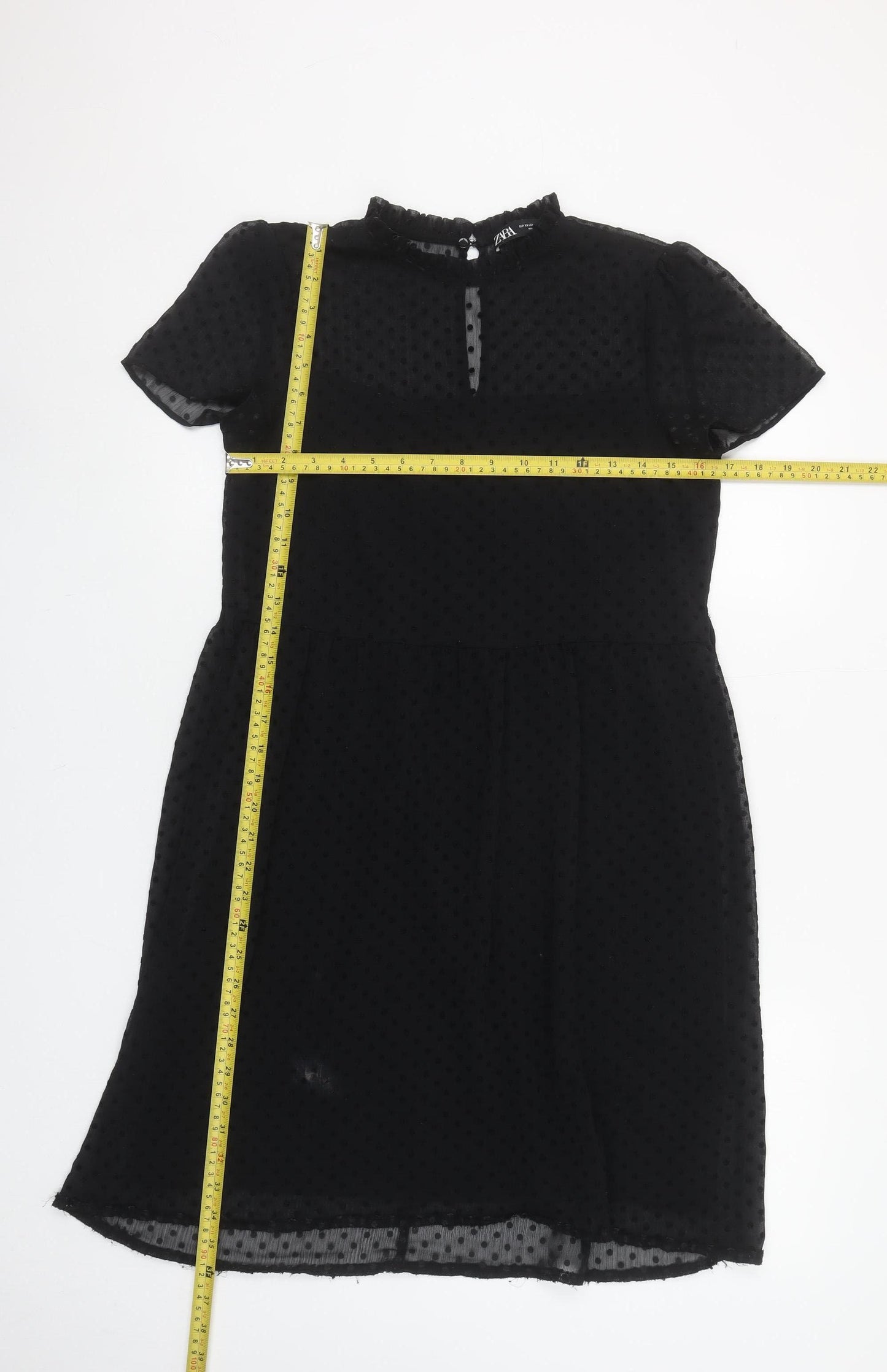 Zara Women's Black Polka Dot Sheer Shift Dress XS