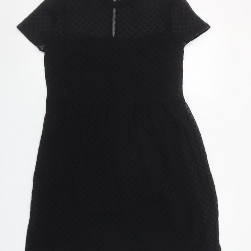 Zara Women's Black Polka Dot Sheer Shift Dress XS