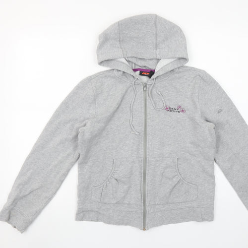 DKNY Active Women's Grey Full Zip Hoodie Size L Cotton Blend