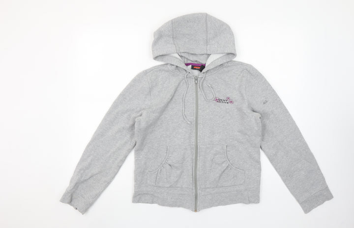 DKNY Active Women's Grey Full Zip Hoodie Size L Cotton Blend