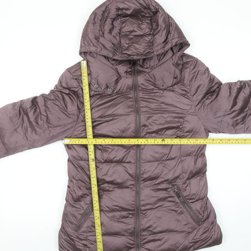 Marks and Spencer Womens Purple Puffer Jacket Size 8 Hooded Mid-Length