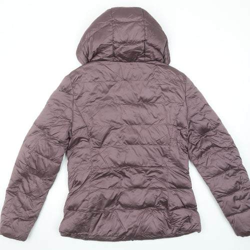 Marks and Spencer Womens Purple Puffer Jacket Size 8 Hooded Mid-Length