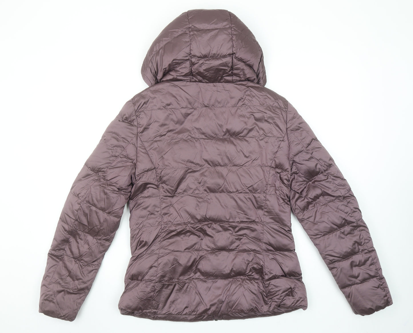 Marks and Spencer Womens Purple Puffer Jacket Size 8 Hooded Mid-Length