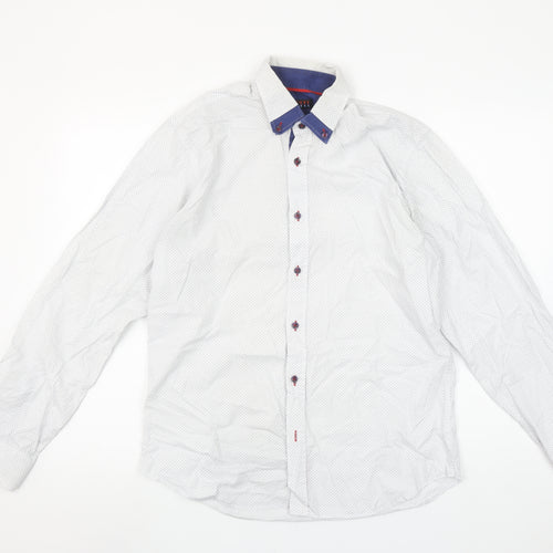 VICHI Men's White Slim Fit Long Sleeve Button-Down Shirt M