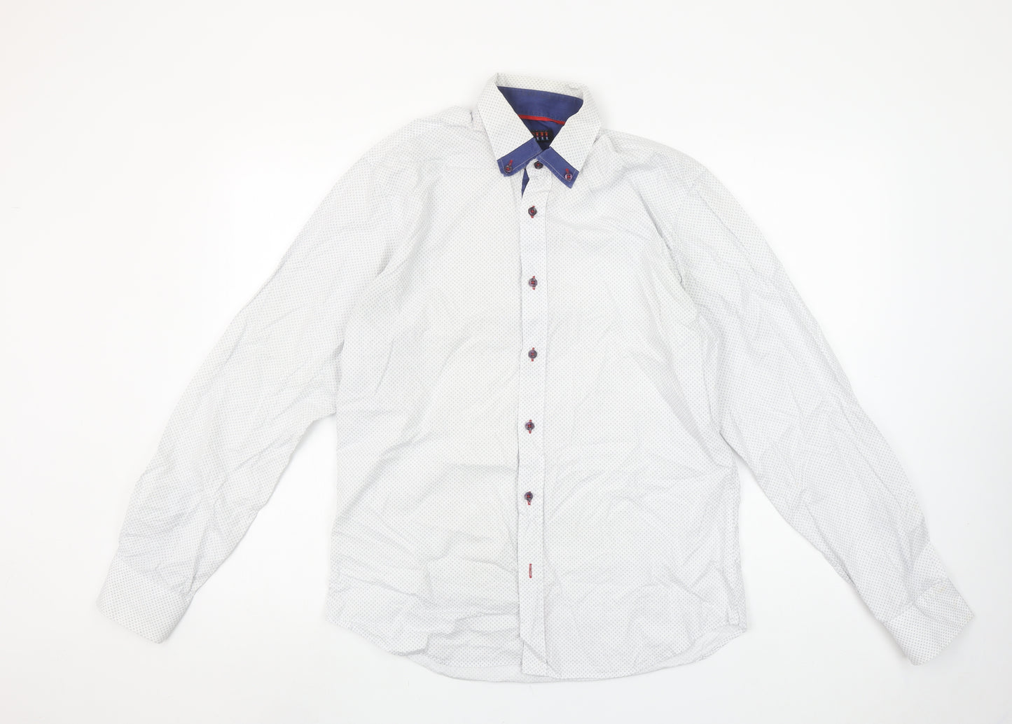 VICHI Men's White Slim Fit Long Sleeve Button-Down Shirt M