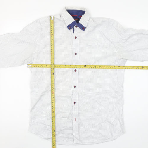 VICHI Men's White Slim Fit Long Sleeve Button-Down Shirt M