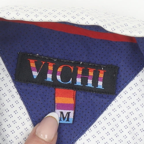 VICHI Men's White Slim Fit Long Sleeve Button-Down Shirt M