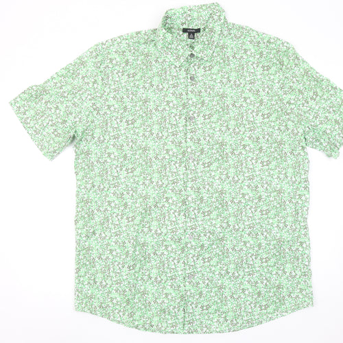 Alfani Men's Green Floral Cotton Short Sleeve Button-Up Shirt XL