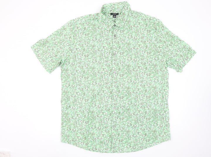 Alfani Men's Green Floral Cotton Short Sleeve Button-Up Shirt XL
