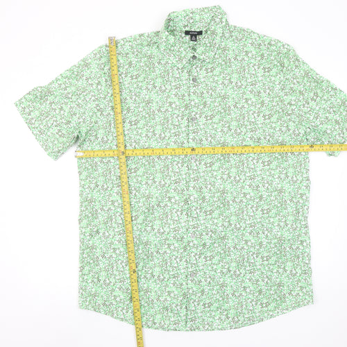 Alfani Men's Green Floral Cotton Short Sleeve Button-Up Shirt XL