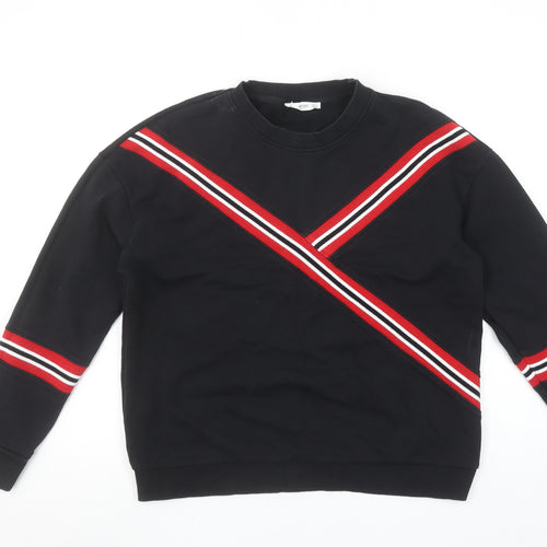 Mango Women Black Red Stripe Crew Neck Pullover Sweatshirt Size S