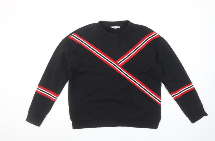 Mango Women Black Red Stripe Crew Neck Pullover Sweatshirt Size S