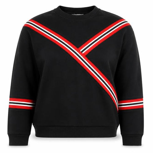 Mango Women Black Red Stripe Crew Neck Pullover Sweatshirt Size S