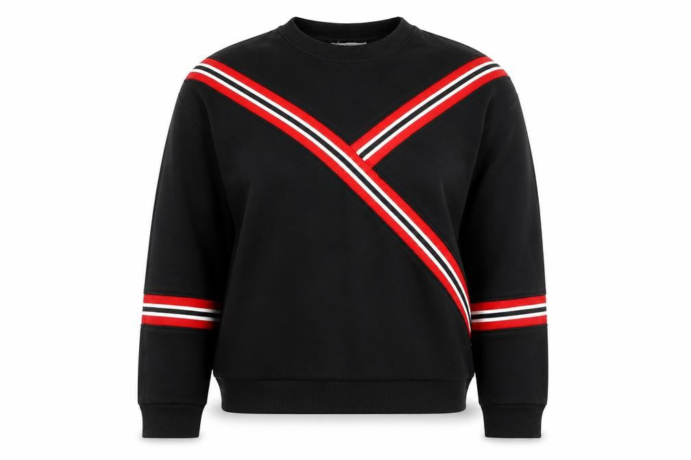 Mango Women Black Red Stripe Crew Neck Pullover Sweatshirt Size S