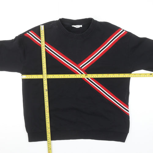 Mango Women Black Red Stripe Crew Neck Pullover Sweatshirt Size S